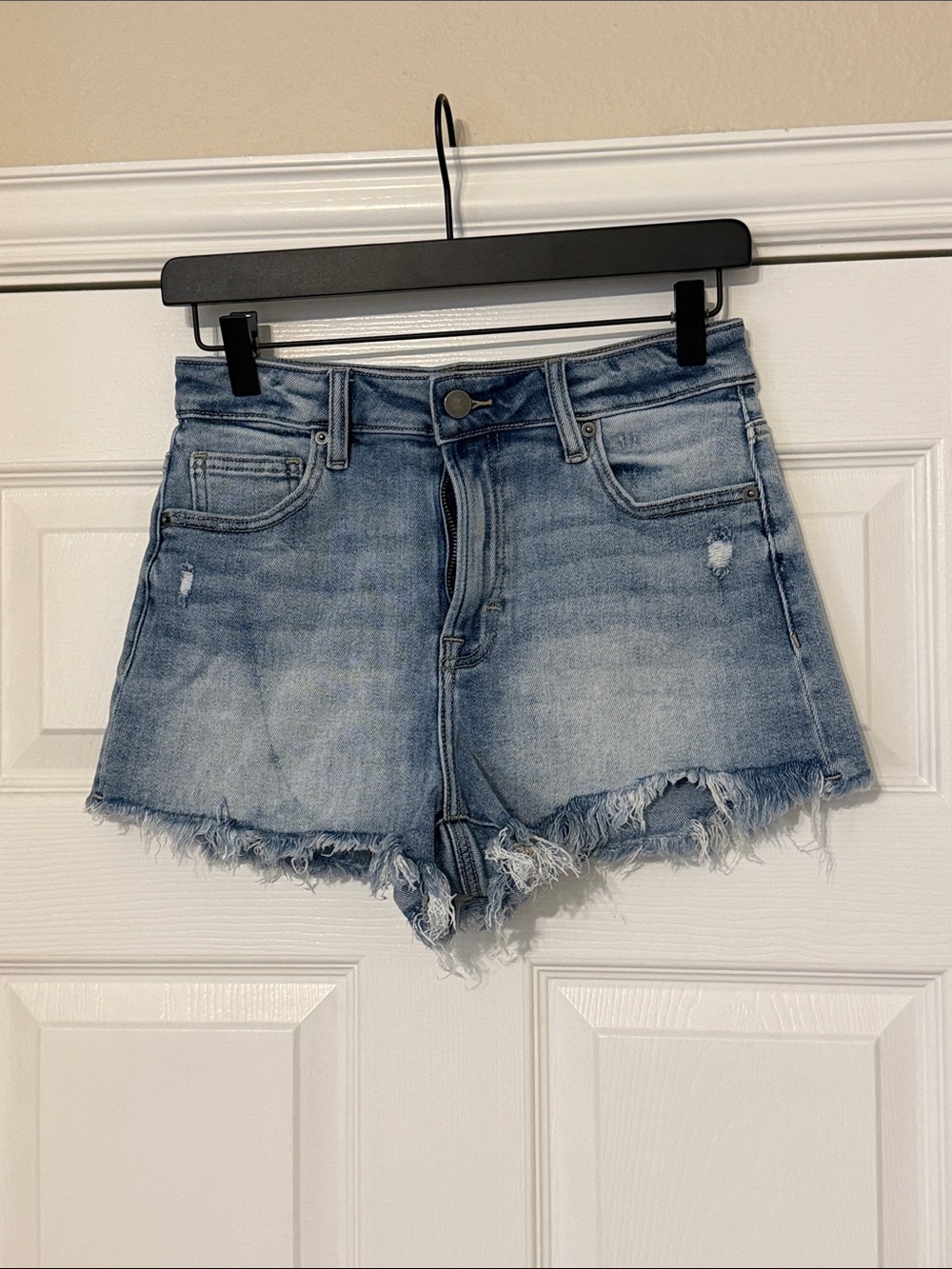 Altar'd State Faded Light Blue Frayed Hem Denim Shorts